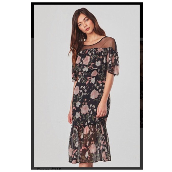 BB Dakota Black Rella Floral Print Midi Dress - Picture 2 of 4